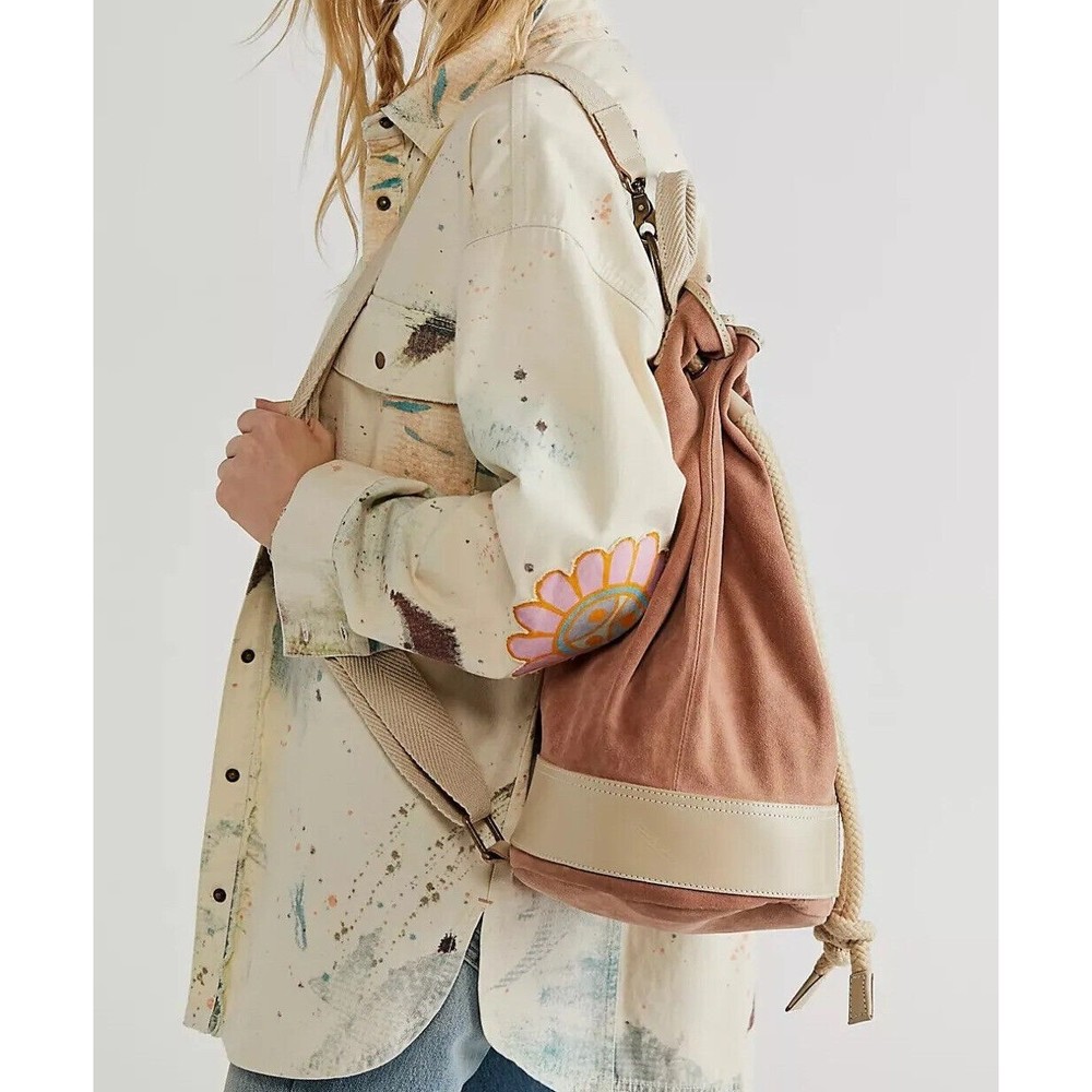 FREE PEOPLE Varsity Suede Slouchy Sling Bag - FADED PINK - Vintage Aesthetic